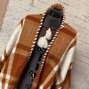 Plaid Sweater Poncho  OS